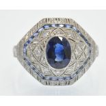 A Platinum Sapphire & Diamond Cocktail Ring