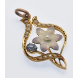 An 9ct Art Nouveau Sapphire Enamel & Pearl Necklace Pendant