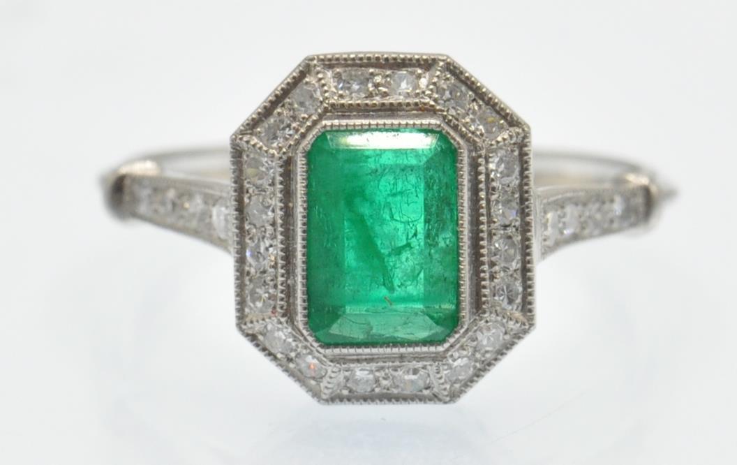 A Platinum Emerald & Diamond Cocktail Ring