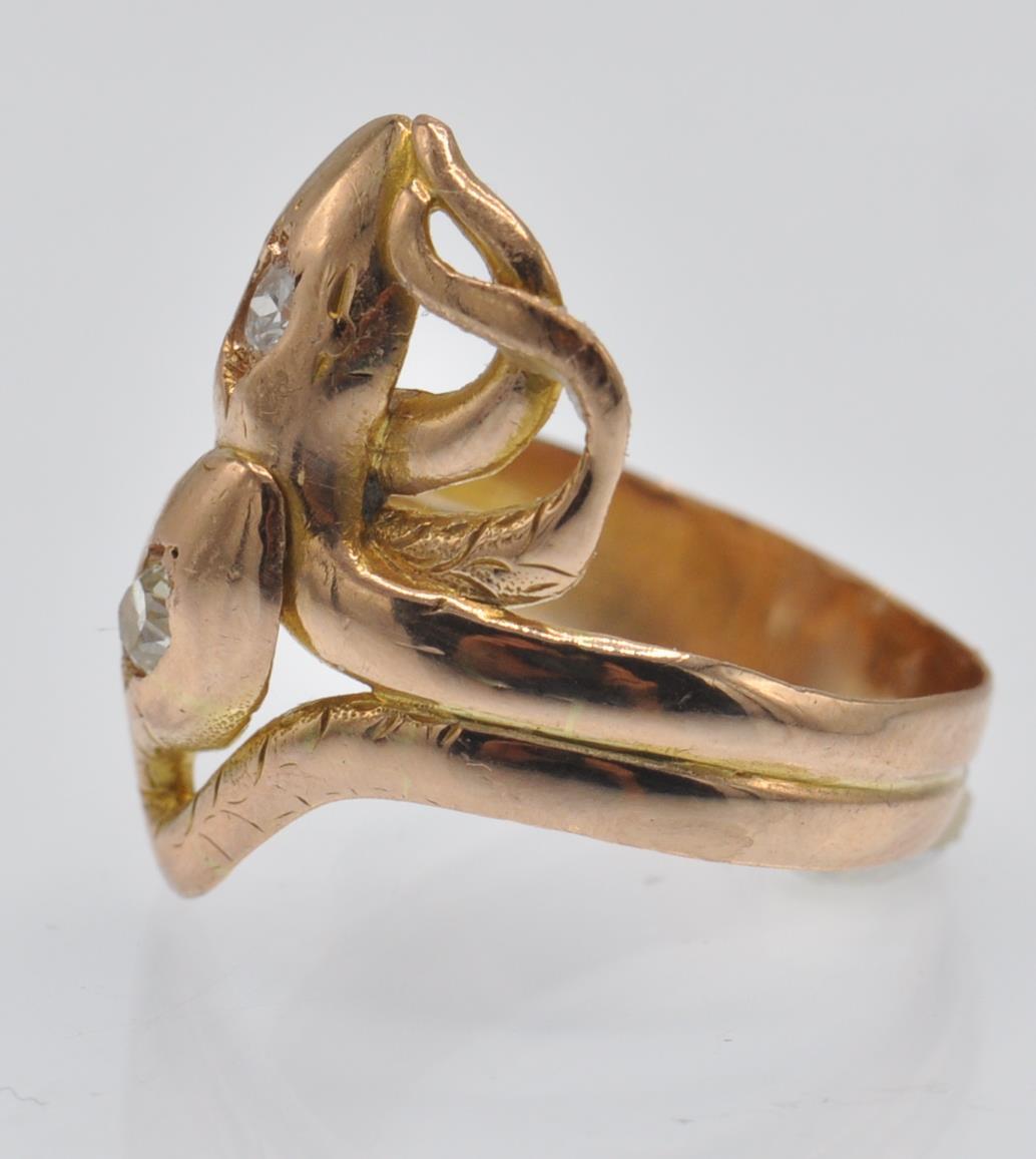 An Antique 18ct Gold & Diamond Art Nouveau Snake Ring. - Image 3 of 4