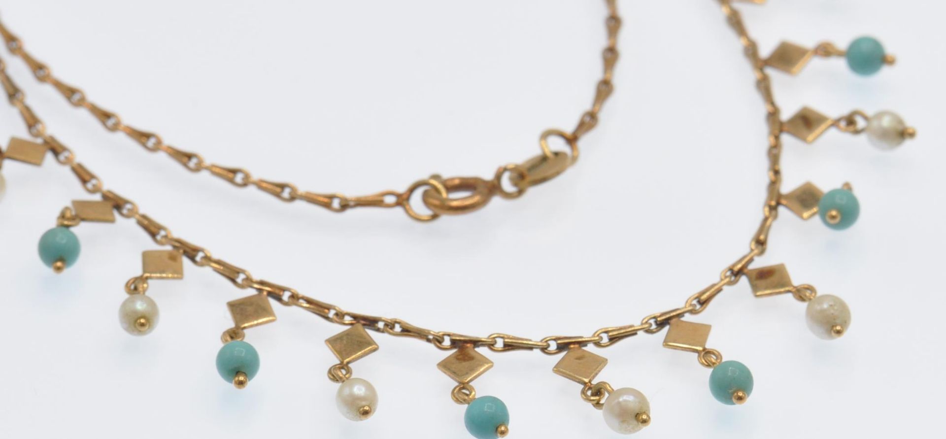 A 9ct Gold Pearl & Turquoise Fringe Necklace - Bild 3 aus 6