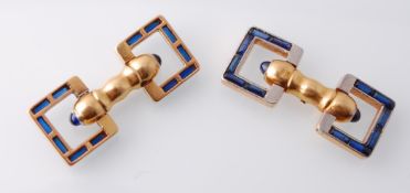 A pair of French Art Deco 18ct gold and sapphire cuff links