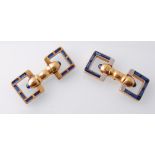 A pair of French Art Deco 18ct gold and sapphire cuff links