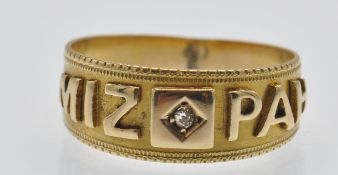 A hallmarked Victorian 15ct gold and diamond Mizpah band ring