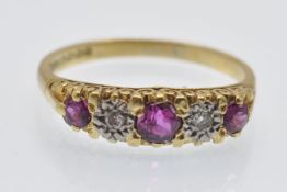 A Hallmarked 18ct Gold Ruby & Diamond Five Stone Ring