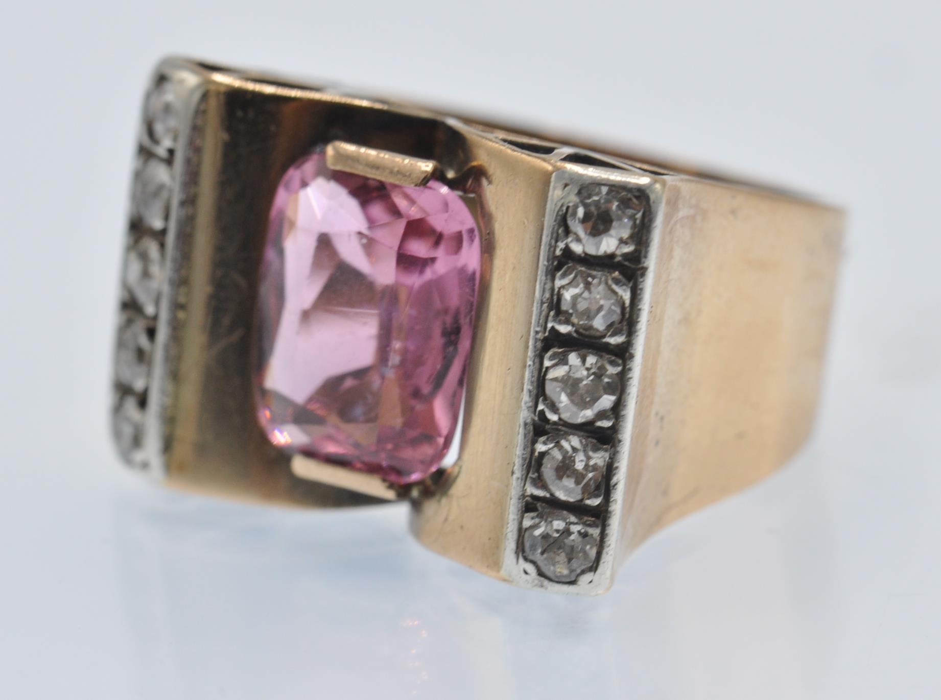A Retro Rose Gold Tourmaline & Diamond Ring - Image 3 of 5