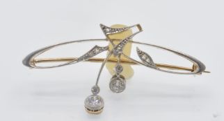 A 14ct Gold & Platinum Art Nouveau Diamond Brooch Pin