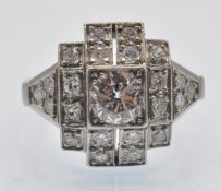 A French 1930s Art Deco Platinum & Diamond Geometric Cluster Ring