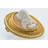 An Antique Gold Etruscan Revival Cameo Brooch Pin