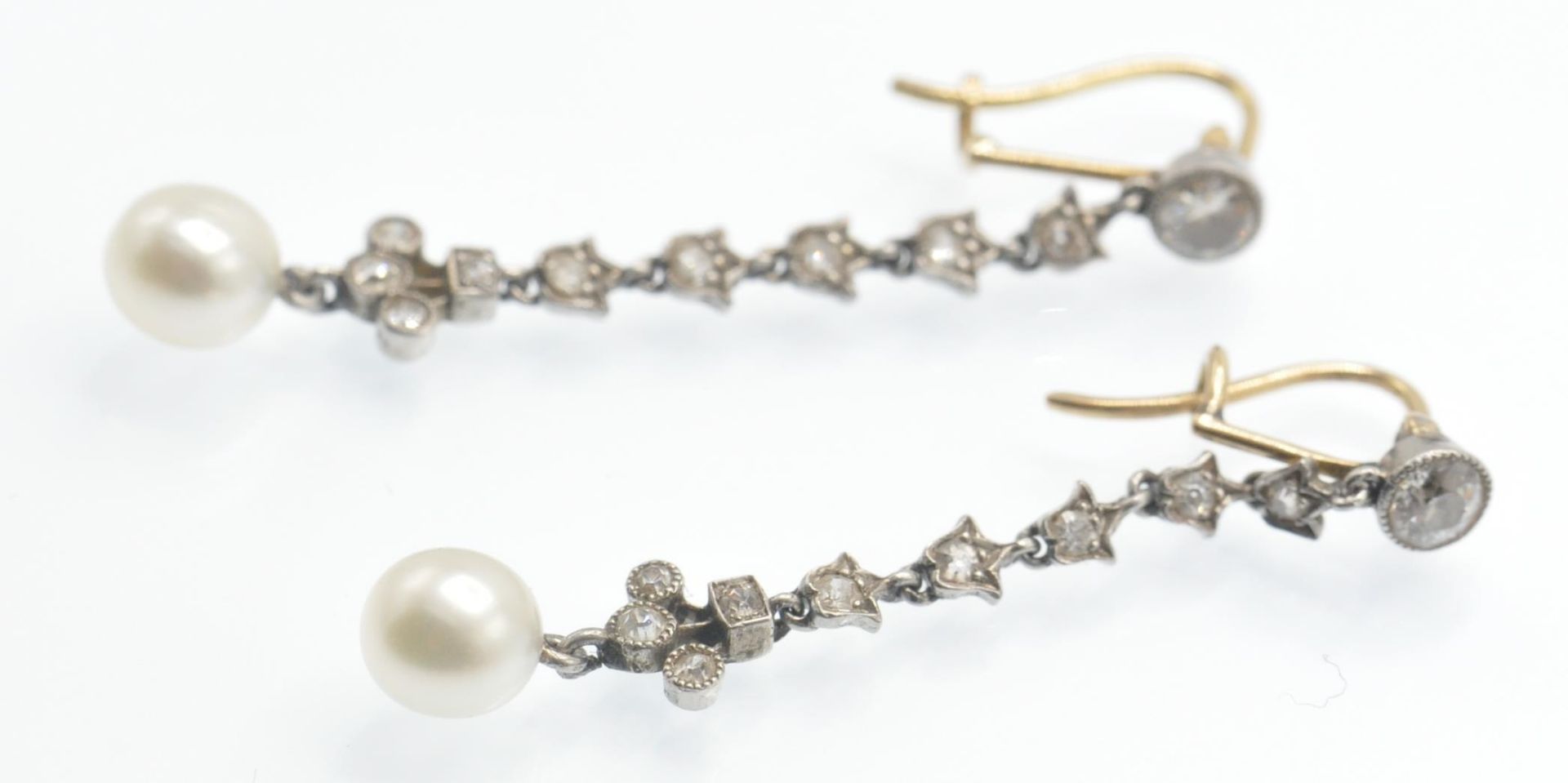 A Pair of Belle Éproque Diamond & Pearl Pendant Earrings - Image 5 of 5