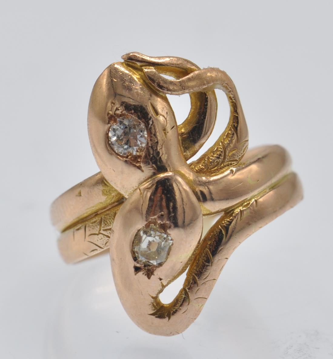 An Antique 18ct Gold & Diamond Art Nouveau Snake Ring.