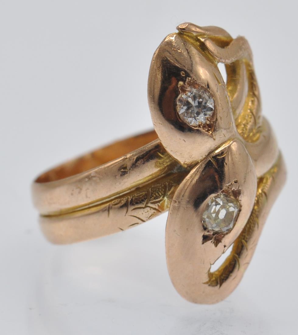 An Antique 18ct Gold & Diamond Art Nouveau Snake Ring. - Image 2 of 4