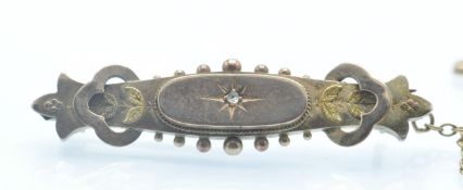 A Victorian Hallmarked 9ct Gold & Diamond Brooch Pin