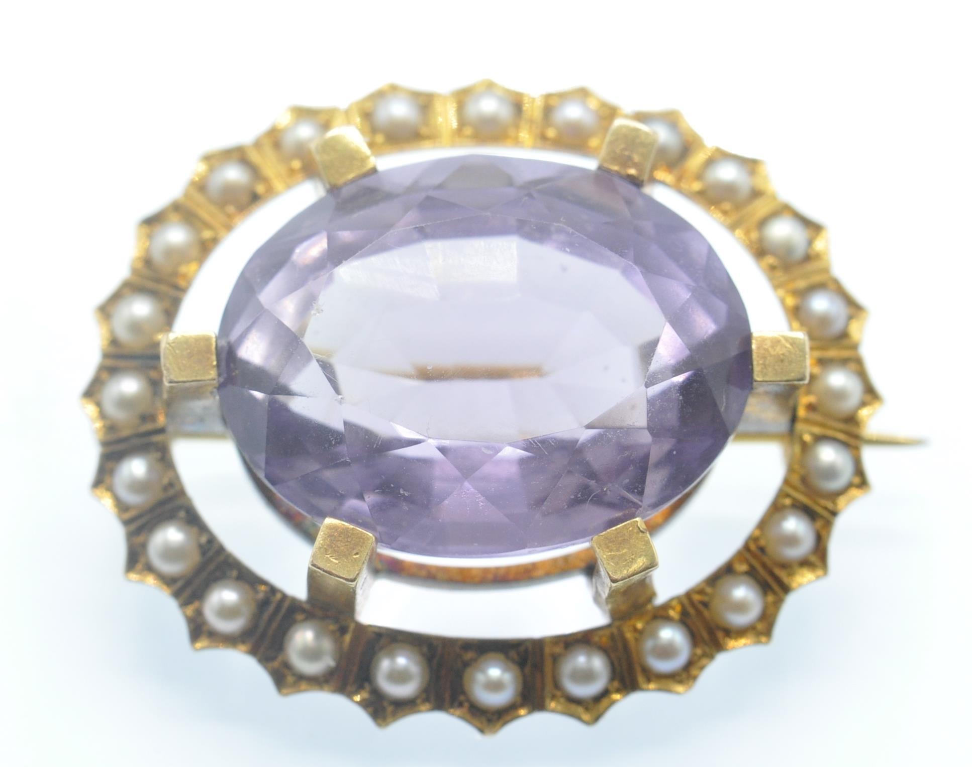 A Victorian 18ct Gold Amethyst & Pearl Brooch Pin - Image 9 of 9