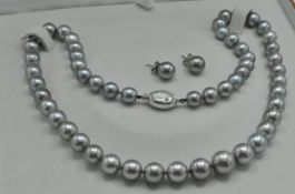 An 18ct White Gold, Diamond, Pearl Necklace & Earrings