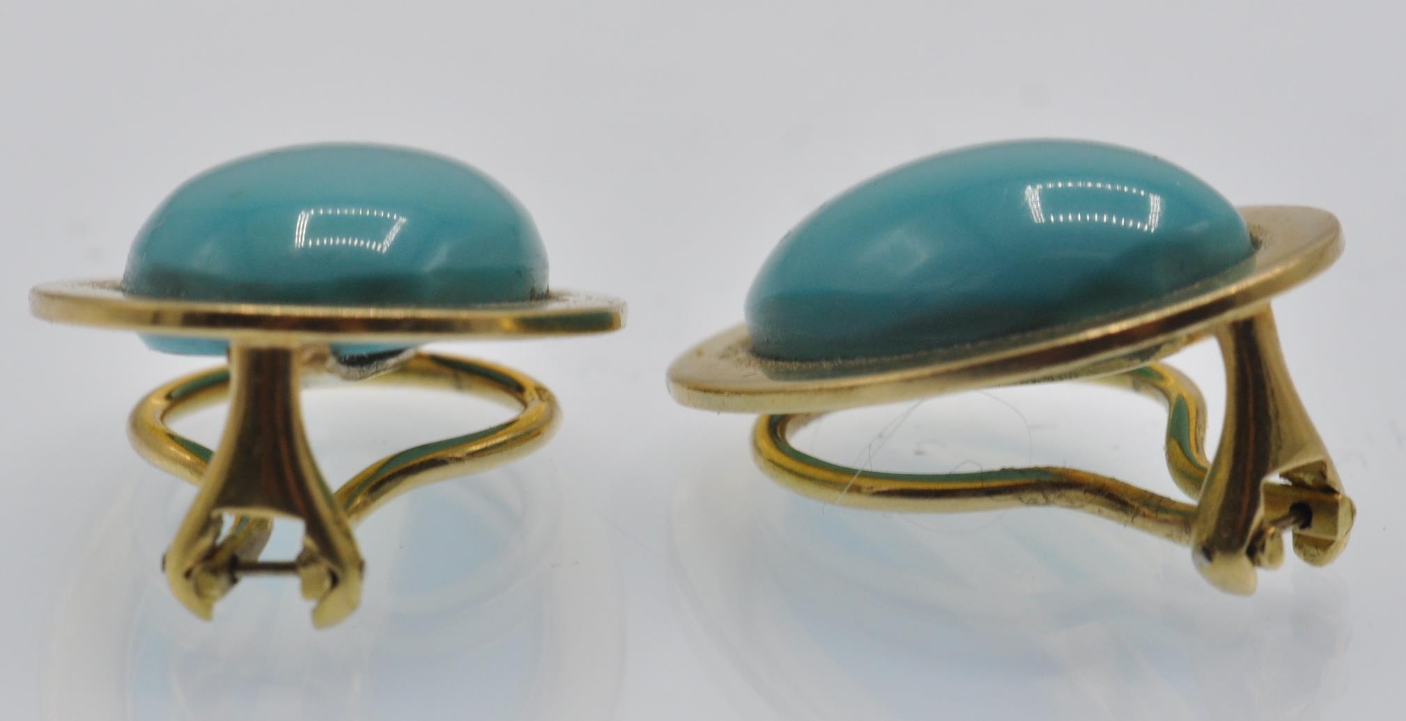 A Pair of 18ct Gold & Turquoise Earclips - Image 2 of 4