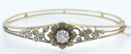 A 19th Century 15ct Gold & Diamond Bangle Bracelet.