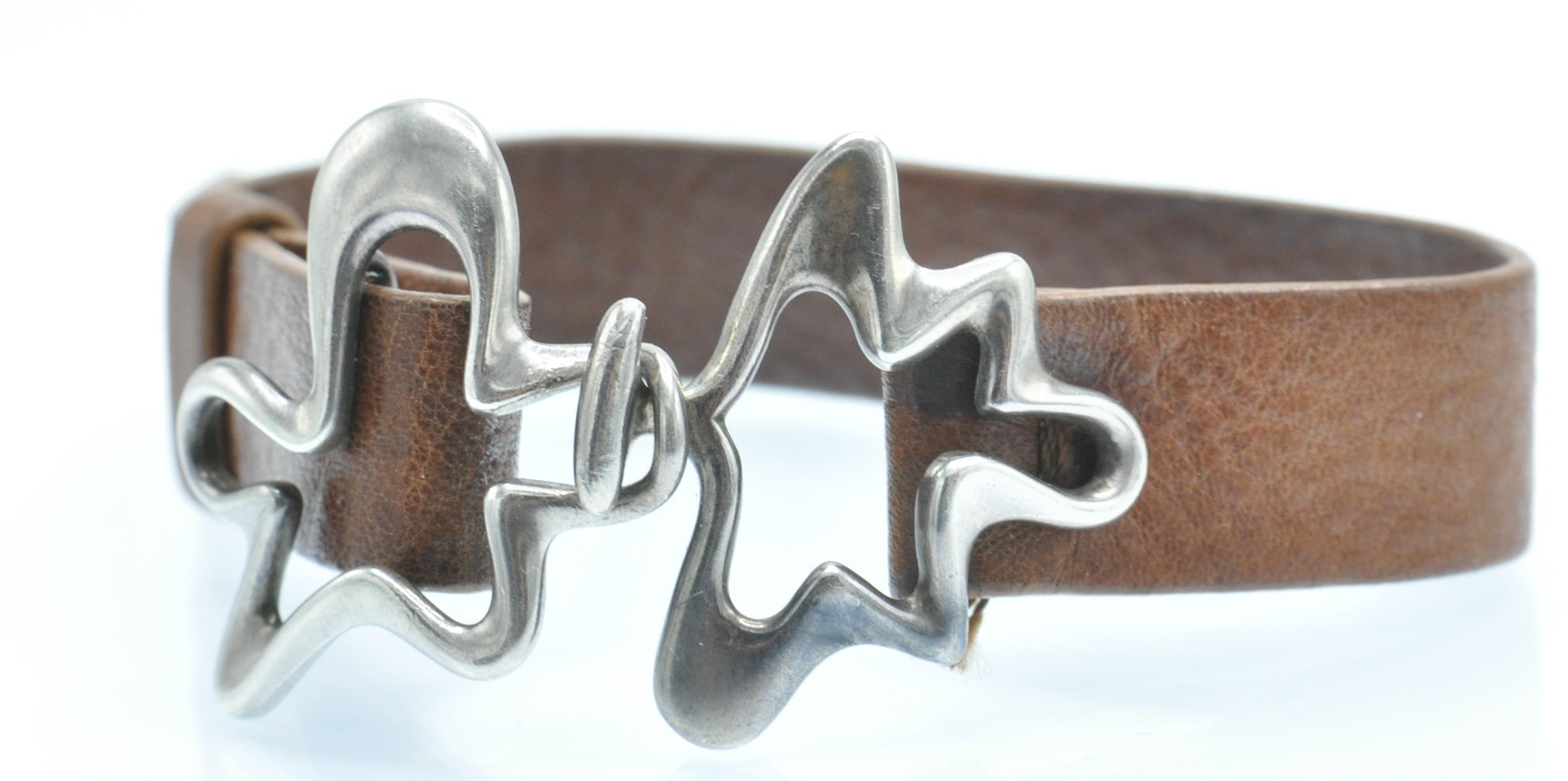 A Georg Jensen Silver & Leather Splash Bracelet