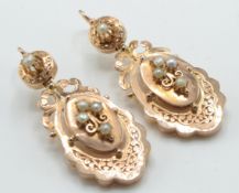 A pair of French 18ct Rose Gold & Pearl Drop Earring