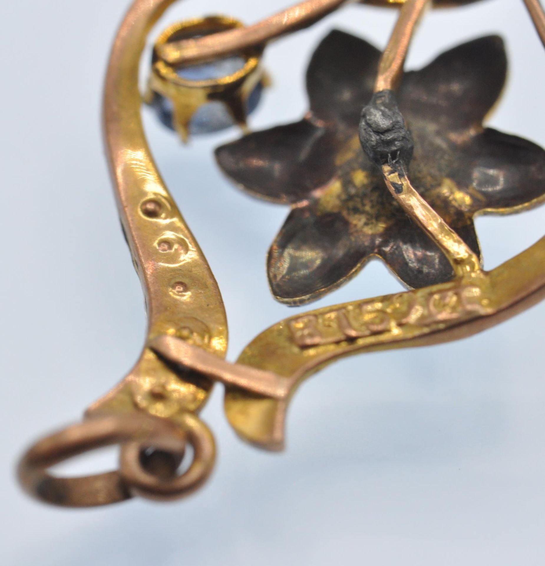 An 9ct Art Nouveau Sapphire Enamel & Pearl Necklace Pendant - Bild 3 aus 4