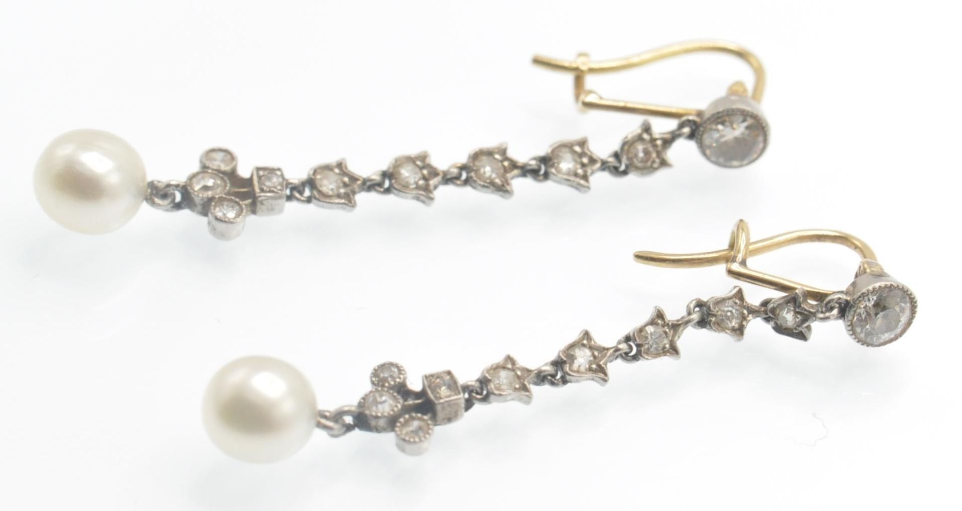 A Pair of Belle Éproque Diamond & Pearl Pendant Earrings - Image 4 of 5