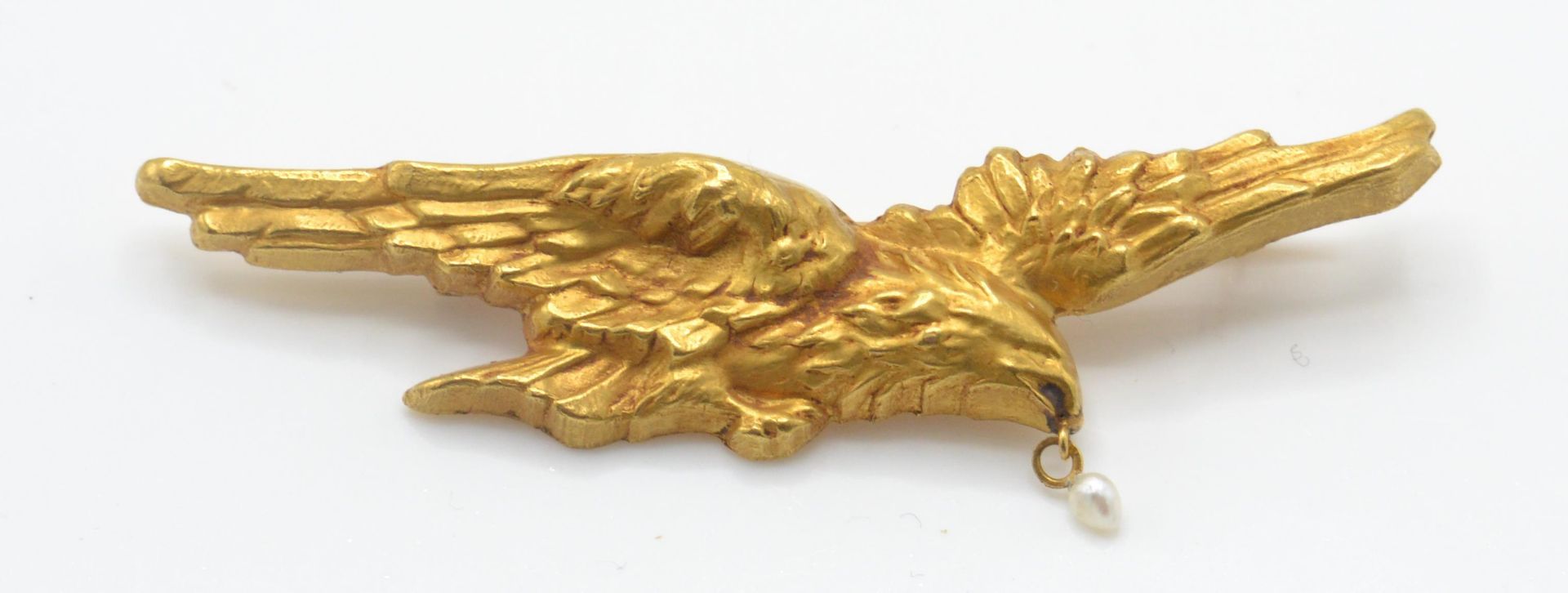 An Art Nouveau gold and pearl eagle bird brooch pi - Image 2 of 5