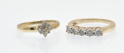Two Hallmarked 9ct Gold & Diamond Rings