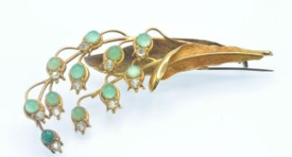 An Antique Gold & Gemstone Lily of the Valley Spray Brooch