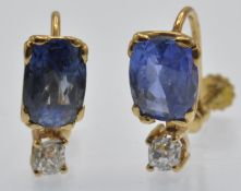 A Pair of 18ct Gold Sapphire & Diamond Drop Earrings