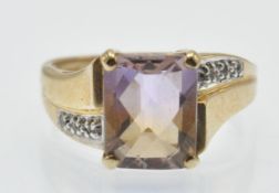 A hallmarked 9ct gold ametrine and diamond ring