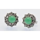 A Pair of 14ct White Gold Diamond & Chrysoprase Earrings