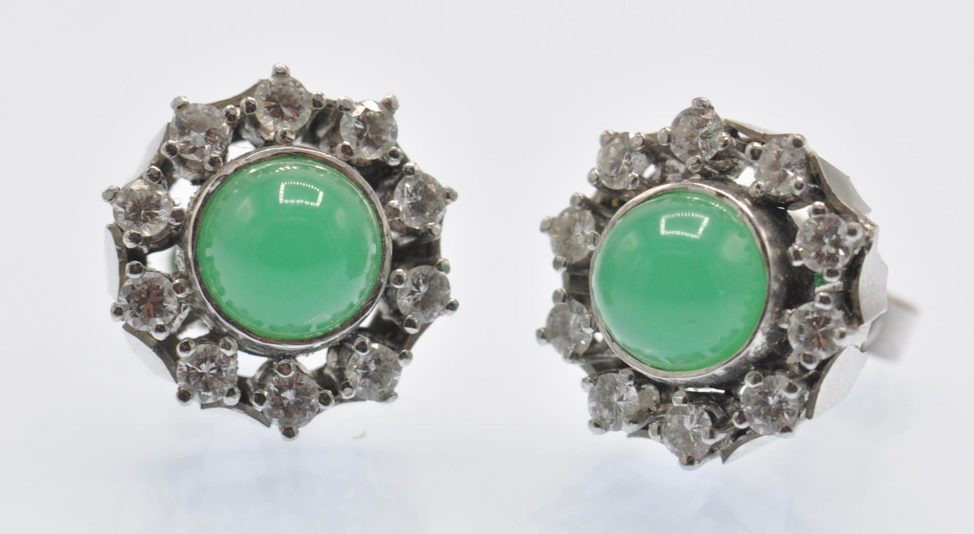 A Pair of 14ct White Gold Diamond & Chrysoprase Earrings