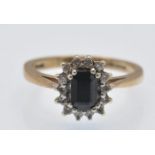 A Hallmarked 9ct Gold Sapphire & Diamond Cluster Ring