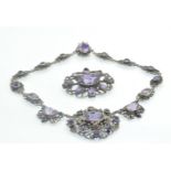 An Early 20th Century Silver & Amethyst Choker Necklace & Brooch