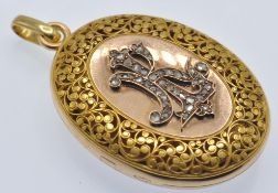 An Antique French 18ct Gold & Diamond Locket Pendant