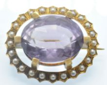 A Victorian 18ct Gold Amethyst & Pearl Brooch Pin