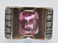 A Retro Rose Gold Tourmaline & Diamond Ring