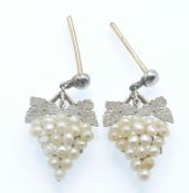 A Pair of Platinum & 15ct gold & Pearl Pendant Earrings