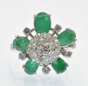 A Hallmarked 14ct White Gold Emerald & Diamond Dress Ring