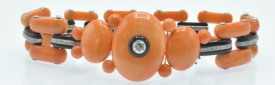 An Art Deco Coral Onyx & Diamond Bracelet