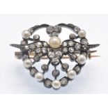 An Antique Cased Diamond & Pearl Brooch Pin