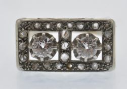 A French Art Deco Gold, Platinum & Diamond Plaque Ring