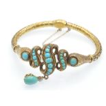 A Victorian 15ct Gold turquoise & Diamond Locket Bracelet.
