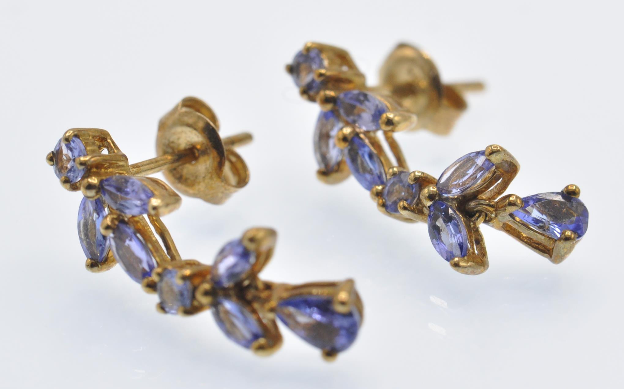 A Pair of 9ct Gold & Gem Set Pendant Earrings.