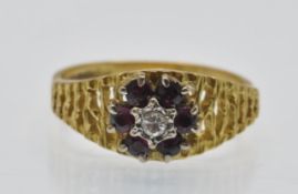 A Hallmarked 18ct Gold Ruby & Diamond Cluster Ring