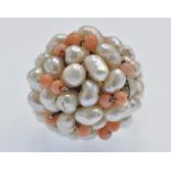 A Rose Gold Pearl & Coral Cluster Ring
