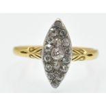 An Antique 18ct Gold & Diamond Navette Ring