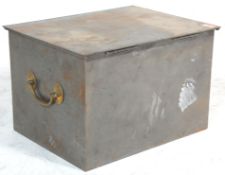 A 19th Century Victorian metal strong box having a