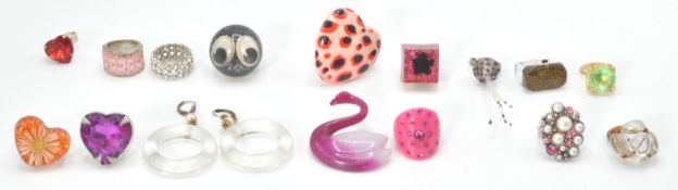 A collection of retro costume jewellery rings of p