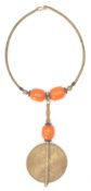 An Ashanti tribal necklace with a brass choker, fa